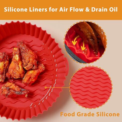 2Pack Air Fryer Silicone Liners 7.5 inch Air Fryer Liners Reusable 3 to 5 Qt Air Fryer Basket Easy Cleaning Heat Resistant Air Fryer Silicone Pot Round Air Fryer Liners Air Fryer Accessories(Pink+Red) in Saudi Arabia
