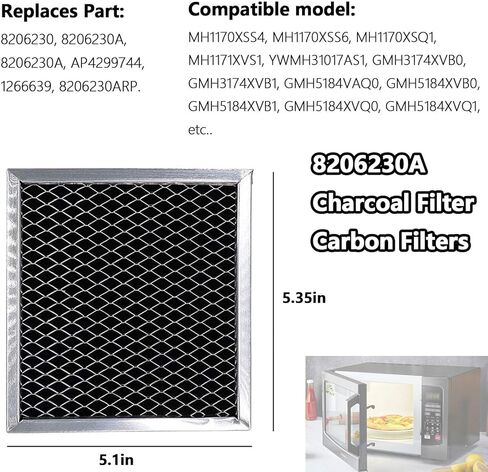 أجزاء AMI 8206230A قطعة غيار فلتر الفحم مرشحات الكربون المتوافقة مع ميكروويف ويرلبول مايتاج (4 قطع) in Kuwait