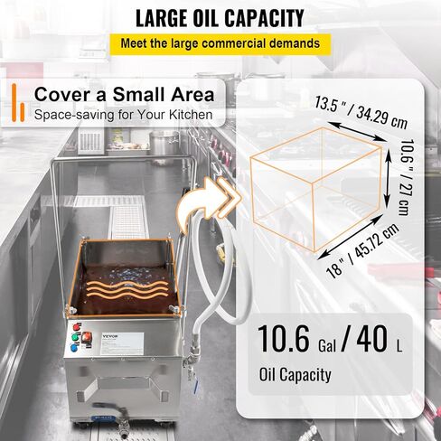 فلتر المقلاة المتنقلة من فيفور، سعة 80 رطل/40 لتر/10.56 جالون، نظام تنقية الزيت 300 وات مع معدل تدفق 5 لتر/الدقيقة، نظام تصفية زيت القلي المحمول مع مضخة 10 لتر/الدقيقة وخرطوم الزيت، 110 فولت/60 هرتز in Kuwait