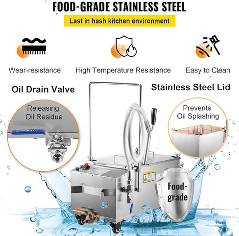 فلتر المقلاة المتنقلة من فيفور، سعة 80 رطل/40 لتر/10.56 جالون، نظام تنقية الزيت 300 وات مع معدل تدفق 5 لتر/الدقيقة، نظام تصفية زيت القلي المحمول مع مضخة 10 لتر/الدقيقة وخرطوم الزيت، 110 فولت/60 هرتز in Kuwait