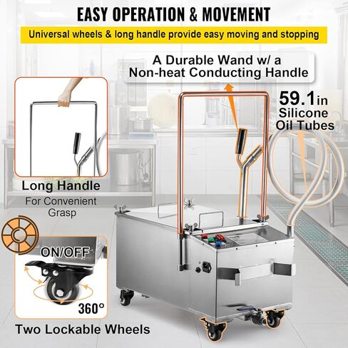 فلتر المقلاة المتنقلة من فيفور، سعة 80 رطل/40 لتر/10.56 جالون، نظام تنقية الزيت 300 وات مع معدل تدفق 5 لتر/الدقيقة، نظام تصفية زيت القلي المحمول مع مضخة 10 لتر/الدقيقة وخرطوم الزيت، 110 فولت/60 هرتز in Kuwait
