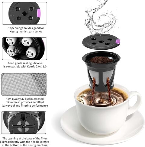 Reusable K Cups for Keurig with 5 Holes, MultiStream Technology, 2 Pack | Fits K-Supreme, K-Slim, K-Duo Gen2, K-Brew Chill, 5-Hole MultiStream Technology, BPA-Free, Brew Your Favorite Ground Coffee in Kuwait