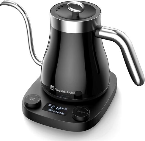 غلاية كهربائية مايستري هاوس 8 في 1 مع تحكم في درجة الحرارة ±1 درجة فهرنهايت، تدفق مياه ثابت 90 درجة، تسخين سريع 1200 واط، الحفاظ على الدفء، شاشة LCD، قفل للأطفال، مؤقت، ترموستات Strix 0.95 لتر in Kuwait
