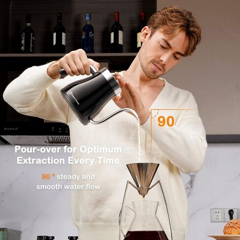 غلاية كهربائية مايستري هاوس 8 في 1 مع تحكم في درجة الحرارة ±1 درجة فهرنهايت، تدفق مياه ثابت 90 درجة، تسخين سريع 1200 واط، الحفاظ على الدفء، شاشة LCD، قفل للأطفال، مؤقت، ترموستات Strix 0.95 لتر in Kuwait