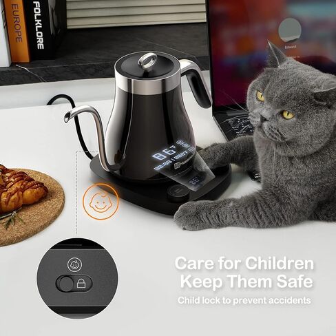 غلاية كهربائية مايستري هاوس 8 في 1 مع تحكم في درجة الحرارة ±1 درجة فهرنهايت، تدفق مياه ثابت 90 درجة، تسخين سريع 1200 واط، الحفاظ على الدفء، شاشة LCD، قفل للأطفال، مؤقت، ترموستات Strix 0.95 لتر in Kuwait