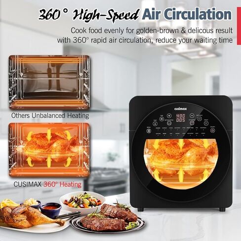 فرن محمصة مقلاة هوائية من كوسيماكس، مجموعة مقلاة هوائية بسعة 15.5 لتر، فرن محمصة مقلاة هوائية 16 في 1، مشواة حرارية كبيرة مع مشواة ومجفف in Kuwait