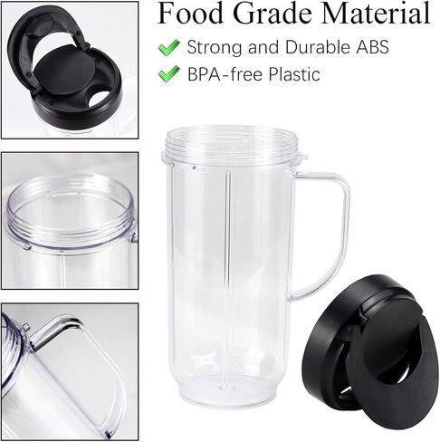 أكواب خلاط بديلة 22oz للرصاصة السحرية، مع غطاء ومقبض علوي قابل للطي - متوافق مع 250 واط Magic Bullet Mb 1001 Mb 1001b Mbr-1701 Mbr-1702 Mbr-1101 كوب خلاط عصارة الخلاط - عبوتان in Kuwait