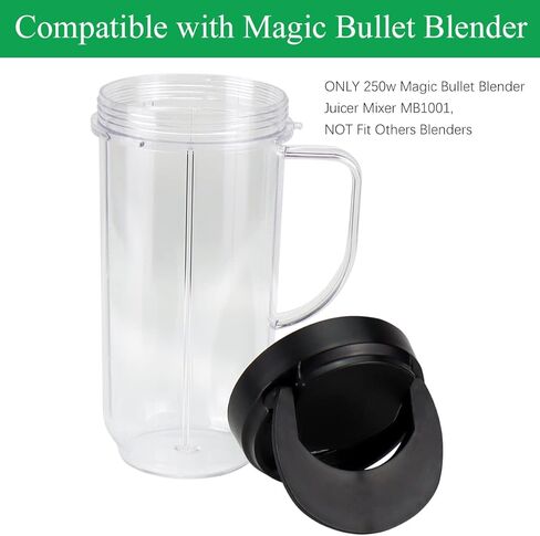 أكواب خلاط بديلة 22oz للرصاصة السحرية، مع غطاء ومقبض علوي قابل للطي - متوافق مع 250 واط Magic Bullet Mb 1001 Mb 1001b Mbr-1701 Mbr-1702 Mbr-1101 كوب خلاط عصارة الخلاط - عبوتان in Kuwait