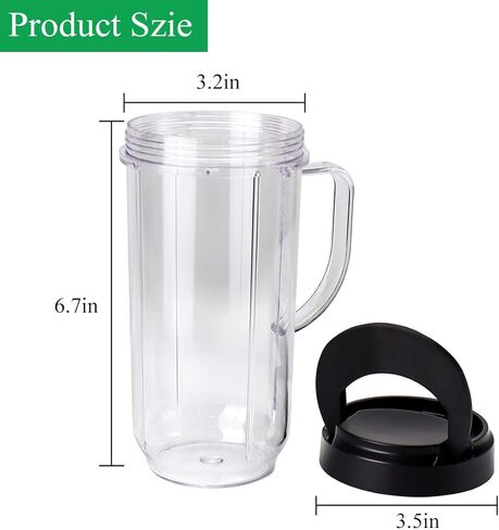 أكواب خلاط بديلة 22oz للرصاصة السحرية، مع غطاء ومقبض علوي قابل للطي - متوافق مع 250 واط Magic Bullet Mb 1001 Mb 1001b Mbr-1701 Mbr-1702 Mbr-1101 كوب خلاط عصارة الخلاط - عبوتان in Kuwait