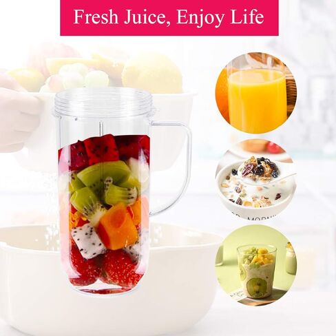 أكواب خلاط بديلة 22oz للرصاصة السحرية، مع غطاء ومقبض علوي قابل للطي - متوافق مع 250 واط Magic Bullet Mb 1001 Mb 1001b Mbr-1701 Mbr-1702 Mbr-1101 كوب خلاط عصارة الخلاط - عبوتان in Kuwait
