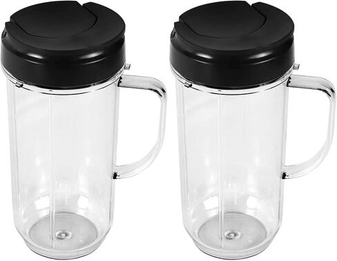 أكواب خلاط بديلة 22oz للرصاصة السحرية، مع غطاء ومقبض علوي قابل للطي - متوافق مع 250 واط Magic Bullet Mb 1001 Mb 1001b Mbr-1701 Mbr-1702 Mbr-1101 كوب خلاط عصارة الخلاط - عبوتان in Kuwait