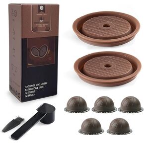 كبسولات قهوة Vertuo قابلة لإعادة الاستخدام (5 قطع)، كبسولة قهوة قابلة لإعادة التعبئة لكبسولات Vertuoline وVertuo، كبسولات قهوة سعة 230 مل متوافقة مع ماكينة قهوة Nespresso Vertuo، مع قطعتين من أغطية السيليكون القابلة لإعادة الاستخدام، ومغرفة، وفرشاة in Kuwait