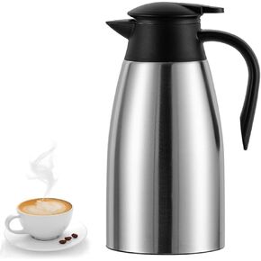 68 Oz Insulated Thermal Coffee Carafe Stainless Steel Double Walled Vacuum Coffee Thermos, Hot Water, Tea, Hot Beverage Dispenser, Keep 24 Hour Heat Retention/12 Hour Cold Retention (Black, 2L)
