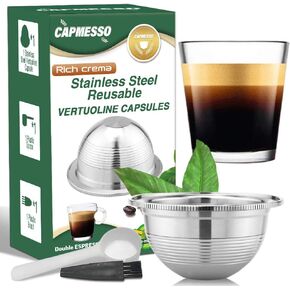CAPMESSO Coffee Capsule, Reusable Vertuoline Pod Refillable Vertuo Capsules Stainless Steel Compatible with Vertuoline Machine GCA1 and Delonghi ENV135S (2.5OZ-Double Espresso Cup(Small)