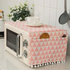 Mvchifay Microwave Oven Cover Dustproof Cotton Machine Protector Decorative Kitchen Appliance Cover with Side Storage Pockets 11.8x35.4inches (Multi-Color Grids)