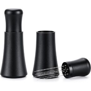 Espresso Distribution Tool - 10 Needle Espresso Coffee Stirrer I 0.35mm Professional Barista Pavant Coffee Stirring Distribution Tool,Aluminum Alloy Handle with Stand (Matte Black)