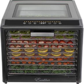 Excalibur Electric Food Dehydrator Performance Series 10-Tray with Adjustable Temperature Control Includes Stainless Steel Drying Trays Glass Door Top View Window and LED Display Progress Bar, Black