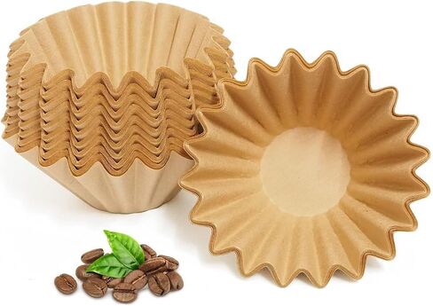 2-5 Cup Coffee Filters, Pack of 100 Unbleached Coffee Filters 5 Cup, Thicken Natural Coffee Filter Basket for Commercial, Home Coffee Maker, Pour Over Coffee Kit (Brown, W02) in Kuwait