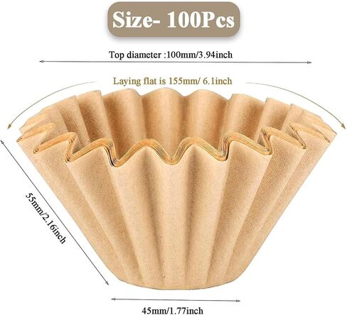 2-5 Cup Coffee Filters, Pack of 100 Unbleached Coffee Filters 5 Cup, Thicken Natural Coffee Filter Basket for Commercial, Home Coffee Maker, Pour Over Coffee Kit (Brown, W02) in Kuwait