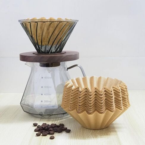 2-5 Cup Coffee Filters, Pack of 100 Unbleached Coffee Filters 5 Cup, Thicken Natural Coffee Filter Basket for Commercial, Home Coffee Maker, Pour Over Coffee Kit (Brown, W02) in Kuwait