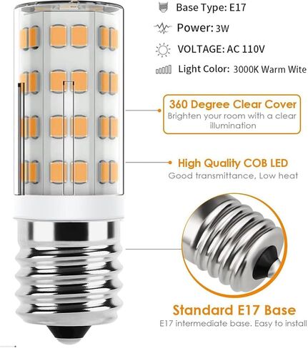 8206232A لمبة ويرلبول ميكروويف تحت غطاء محرك السيارة Kei AC110-130V 4W لمبة ميكروويف E17 تناسب مصابيح ويرلبول مايتاج الحمم البركانية - يستبدل 1890433 2pack (أبيض دافئ) in Kuwait