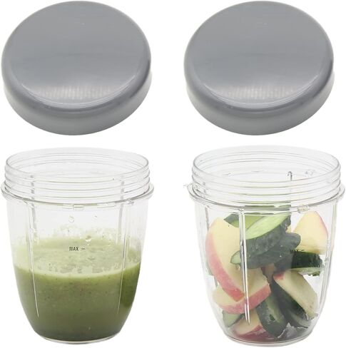 أكواب الخلاط والأغطية المسطحة من WTPLY قطع بديلة متوافقة مع عصارة خلاط أكواب Nutribullet بقدرة 600 وات، 900 وات، كوب 18 أونصة، أغطية قابلة لإعادة الإغلاق مع حشية وكوب بديل (قطعة واحدة) in Kuwait