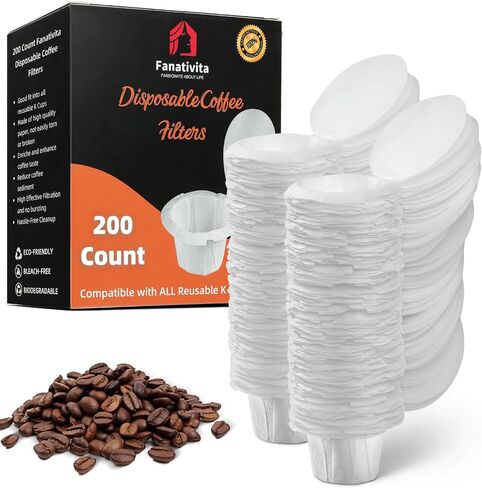 100 Count Fanativita K Cup Filters Disposable with Genius Lid Design, Fit All Reusable K Cups for Keurig (Unbleached) in Kuwait