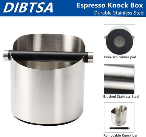 DIBTSA Espresso Knock Box, Stainless Steel Coffee Grounds Knock Box, With Removable Knock Bar and Non-Slip Rubber Base (Silver) in Saudi Arabia