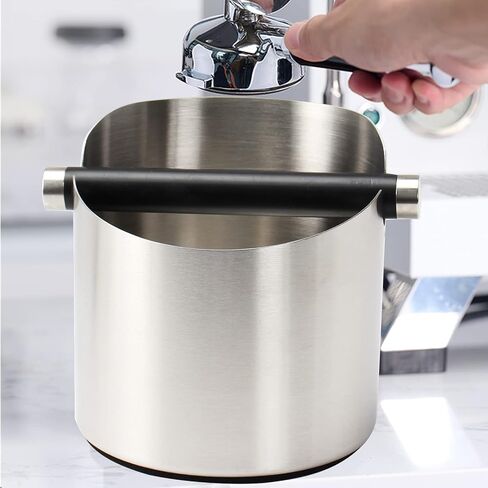 DIBTSA Espresso Knock Box, Stainless Steel Coffee Grounds Knock Box, With Removable Knock Bar and Non-Slip Rubber Base (Silver) in Saudi Arabia