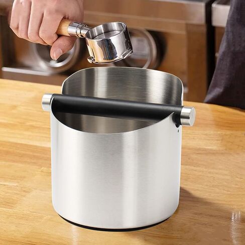 DIBTSA Espresso Knock Box, Stainless Steel Coffee Grounds Knock Box, With Removable Knock Bar and Non-Slip Rubber Base (Silver) in Saudi Arabia