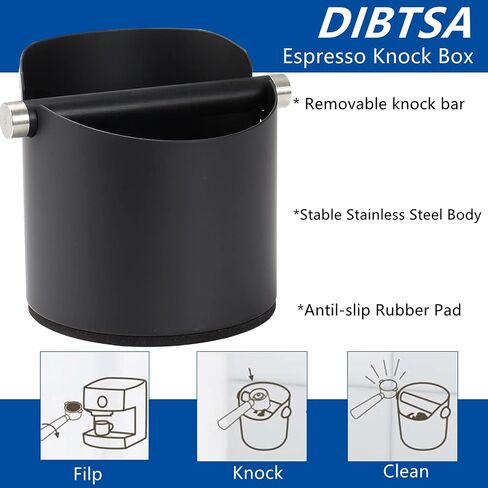DIBTSA Espresso Knock Box, Stainless Steel Coffee Grounds Knock Box, With Removable Knock Bar and Non-Slip Rubber Base (Silver) in Kuwait