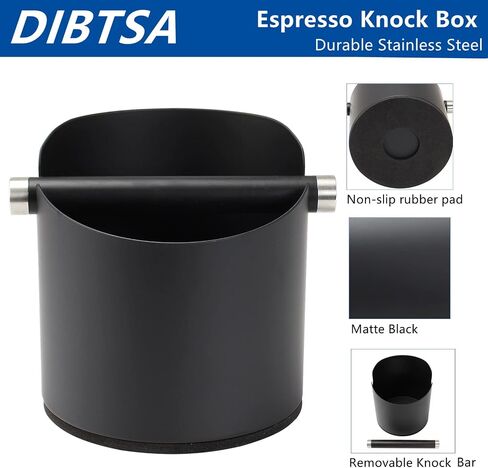 DIBTSA Espresso Knock Box, Stainless Steel Coffee Grounds Knock Box, With Removable Knock Bar and Non-Slip Rubber Base (Silver) in Kuwait