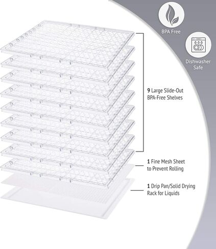 آلة تجفيف الطعام الرقمية Ivation 6 صينية على سطح الطاولة بقدرة 480 وات مع إعدادات درجة الحرارة المحددة مسبقًا، ومؤقت إيقاف تلقائي، ودوران متساوي للحرارة للحوم البقر والفواكه والخضروات والمكسرات in Kuwait