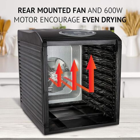 آلة تجفيف الطعام الرقمية Ivation 6 صينية على سطح الطاولة بقدرة 480 وات مع إعدادات درجة الحرارة المحددة مسبقًا، ومؤقت إيقاف تلقائي، ودوران متساوي للحرارة للحوم البقر والفواكه والخضروات والمكسرات in Kuwait