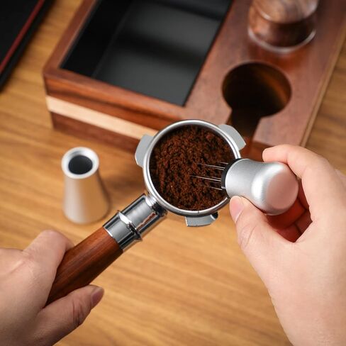 Espresso Distribution Tool - 10 Needle Espresso Coffee Stirrer I 0.35mm Professional Barista Pavant Coffee Stirring Distribution Tool,Aluminum Alloy Handle with Stand (Matte Black) in Saudi Arabia