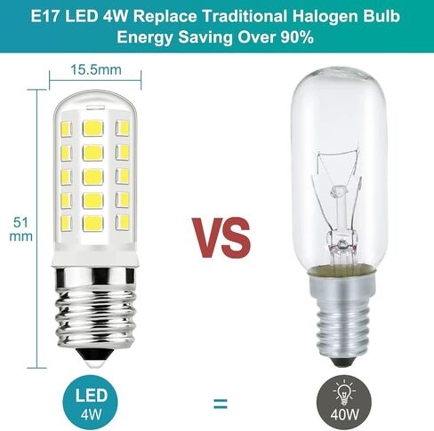لمبة إضاءة فرن الميكروويف Eihern LED فوق جهاز الموقد E17 4W استبدال 40W ساطع للثلاجة، غطاء محرك السيارة الأبيض البارد 6000K E17 قاعدة متوسطة، لا وميض، غير قابل للتعتيم، حزمة من 2 in Saudi Arabia
