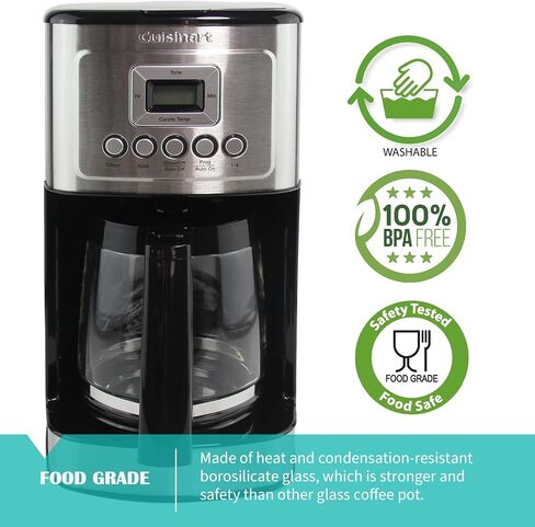 Glass Replacement Coffee Carafe Compatible with Cuisinart Coffee Maker Models DCC-2200, DCC-2600, DCC-2800, DCC-3200, and DCC-3200P1, Coffee Pot Decanter Pitcher, Black Handle in Kuwait