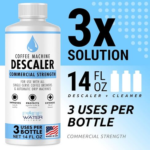 منظف ​​ومزيل الترسبات من فلاتر PureWater (6 استخدامات) - صُنع في الولايات المتحدة الأمريكية - محلول إزالة الترسبات لمصانع البيرة Keurig وNespresso وDelonghi وBreville وجميع ماكينات صنع القهوة وآلات الإسبريسو in Kuwait