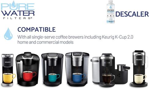 منظف ​​ومزيل الترسبات من فلاتر PureWater (6 استخدامات) - صُنع في الولايات المتحدة الأمريكية - محلول إزالة الترسبات لمصانع البيرة Keurig وNespresso وDelonghi وBreville وجميع ماكينات صنع القهوة وآلات الإسبريسو in Kuwait