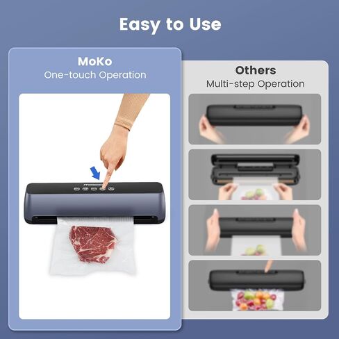 MoKo Vacuum Sealer Machine,85kpa Food Vacuum Sealer, Full Automatic Air Sealing System for Food Sealer, LED Touch Food Sealer with Dry and Moist Food Modes, Compact Design, 20Pcs Seal Bags Starter Kit in Saudi Arabia