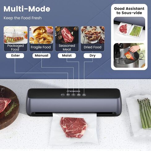 MoKo Vacuum Sealer Machine,85kpa Food Vacuum Sealer, Full Automatic Air Sealing System for Food Sealer, LED Touch Food Sealer with Dry and Moist Food Modes, Compact Design, 20Pcs Seal Bags Starter Kit in Saudi Arabia