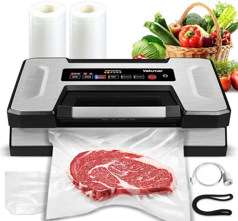 Vacuum Sealer, Vakumar 90Kpa Food Vacuum Sealer Machine Built-in Cutter & Bag Storage, Food Preservation Dry/Moist /Liquid Mode, Perfect for Liquid-Rich Foods Including Fresh Meats, Marinades, Sauces and More, Handle Locked Design in Kuwait