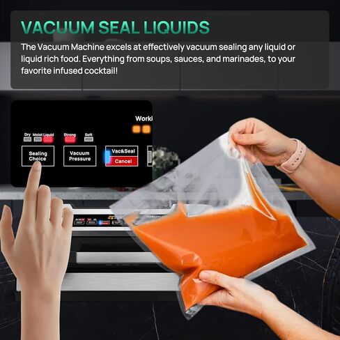 Vacuum Sealer, Vakumar 90Kpa Food Vacuum Sealer Machine Built-in Cutter & Bag Storage, Food Preservation Dry/Moist /Liquid Mode, Perfect for Liquid-Rich Foods Including Fresh Meats, Marinades, Sauces and More, Handle Locked Design in Kuwait