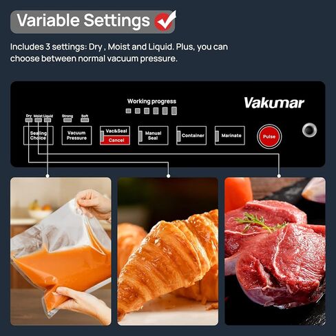 Vacuum Sealer, Vakumar 90Kpa Food Vacuum Sealer Machine Built-in Cutter & Bag Storage, Food Preservation Dry/Moist /Liquid Mode, Perfect for Liquid-Rich Foods Including Fresh Meats, Marinades, Sauces and More, Handle Locked Design in Kuwait