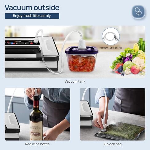 Vacuum Sealer, Vakumar 90Kpa Food Vacuum Sealer Machine Built-in Cutter & Bag Storage, Food Preservation Dry/Moist /Liquid Mode, Perfect for Liquid-Rich Foods Including Fresh Meats, Marinades, Sauces and More, Handle Locked Design in Kuwait