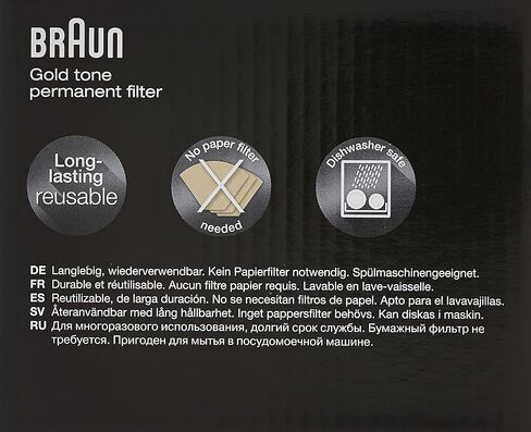 Braun Gold Tone Permanent Coffee Filter, Reusable #4 Cone Shaped, No Paper Filter Needed, Fits Coffee Makers Series 7 & Series 9, BRSC002 ,Black in Saudi Arabia
