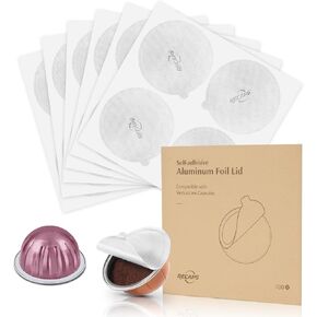 RECAPS Aluminum Foils Lids Seals to Reuse Coffee Pods Reusable Coffee Filter Refillable Filter Compatible with Nespresso VertuoLine Vertuo Only 100 Pcs 62mm
