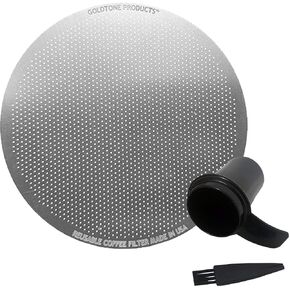 GOLDTONE Stainless Steel Coffee Filter - 8-12 Cup Basket Reusable Metal Filter for Mr. Coffee and Black and Decker Machines - Includes Scoop and Brush