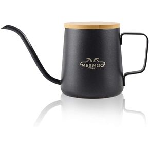 MERMOO YILAN Gooseneck Kettle Pour Over Coffee Kettle with Lid 350ml Stainless Steel Kettle Hand Drip Coffee Pot Long Narrow Coffee Pitcher Jug（black)