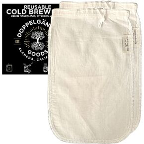 (1-Pack, Medium 8in x 12in) Organic Cotton Cold Brew Coffee Bag - Designed in California - Reusable Coffee Filter with EasyOpen Drawstring Cold Brew Maker for Pitchers, Mason Jars, & Toddy Systems